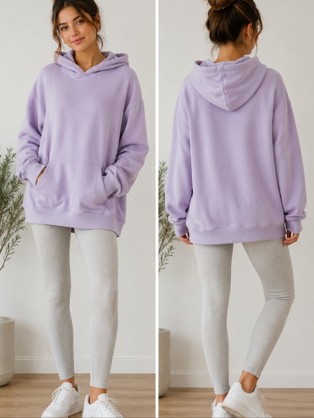 Green Tea Lavender Oversized Fleece Hoodie Sweatshirt Pullover Kangaroo Pocket L